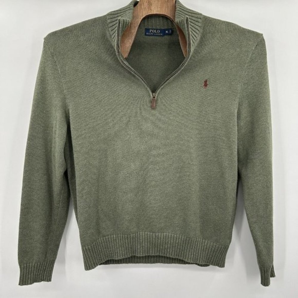 Polo by Ralph Lauren Olive Green Quarter-Zip Sweater